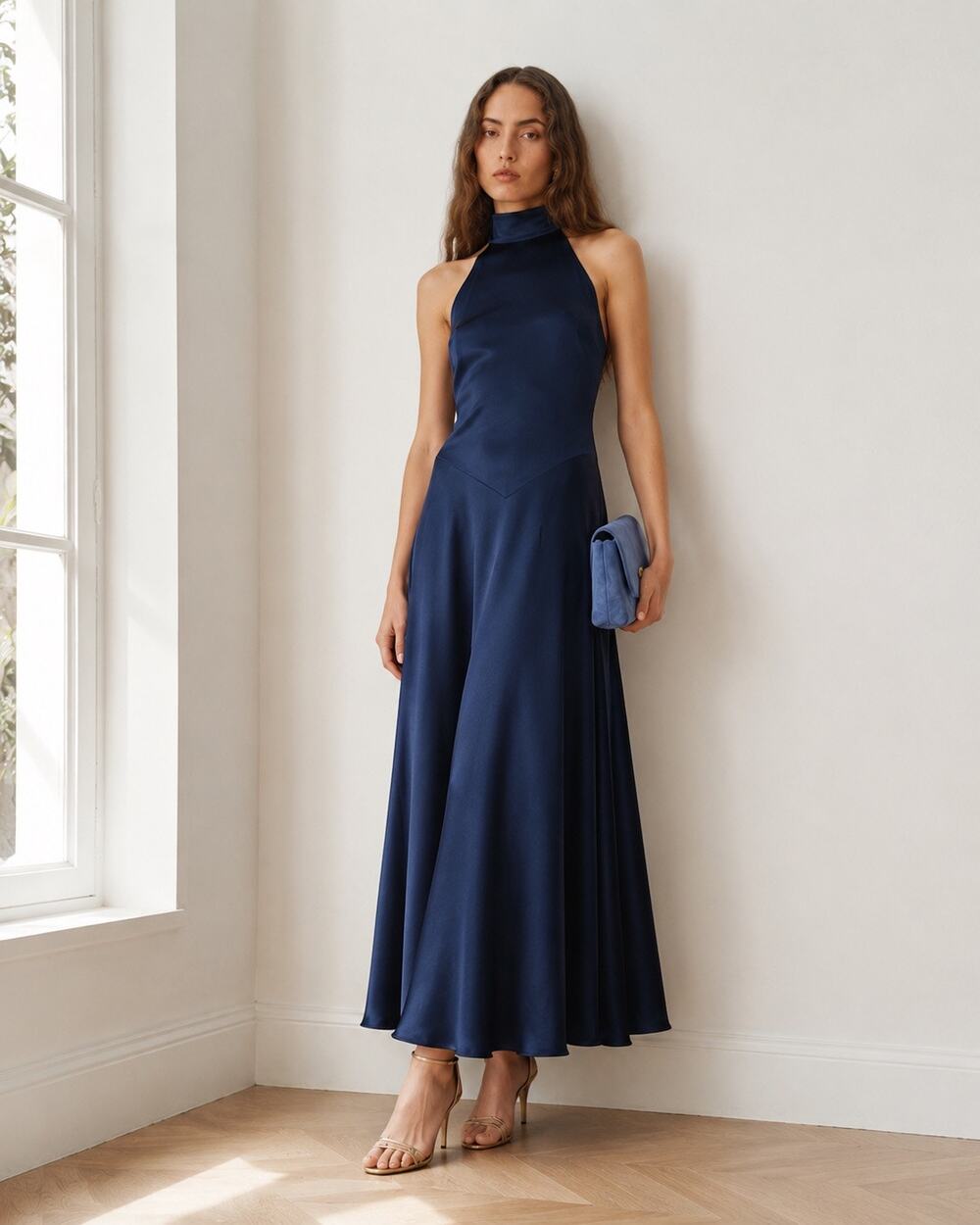 NWT Reformation Katelyn 100% Silk Dress Navy Size 6 Midi